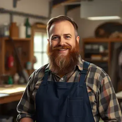 Peter Feathers working on a leather restoration project